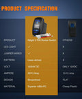 Product specifications for Momentary Laser 7 Pin DPDT Rocker Switch Kit including LED light and ABS material