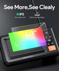 Industrial Borescope Tool With 4.3 Inch IPS Screen Bluart 3.0 Tech HD Endoscope Camera showing 4.3-inch display dimensions