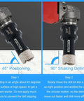 DKIBBITH dry diamond core drill bit for tile, 3/4 in (20 mm), front angled view on angle grinder, black
DKIBBITH dry diamond core drill bit for tile, 3/4 in (20 mm), side view on angle grinder, black