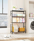 Kick Clutter Out With These Four Tier Storage Shelves Packing Six Tough As Nails Hooks And Self Leveling Feet No Sweat Assembly Rust Proof Steel Organizer Rack For Garage Kitchen Bedroom Black in laundry room.