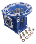 HOLDWELL MRV050 worm gear speed reducer, blue 56C frame with circular flange and mounting bolts