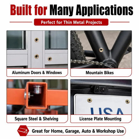 Premium 77pcs Rivet Nut Tool Kit With Hex Head Adapter, Fits Hand Tools Or Electric Drills For Fast Press-In Installation On Auto Repair Home Projects on aluminum doors, bikes, steel, and license plates
