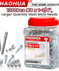One And A Quarter Inch Pocket Hole Screws Set, 1200 Pcs, Coarse Thread For Furniture And Cabinets, Zinc Plated, Size Number Eight