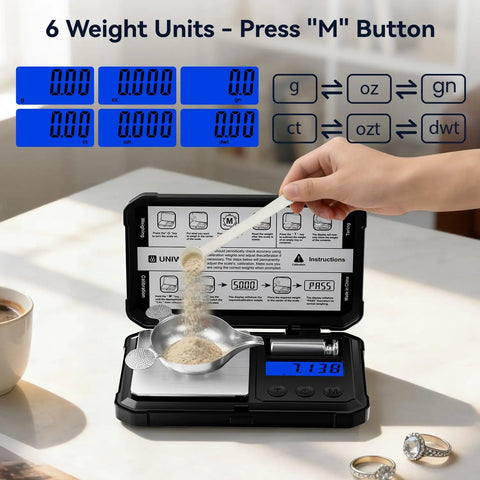 Ultra Precise Milligram Scale 50g 0.001g With LCD Tare Six Units G Oz Ozt Dwt Ct Gn Includes Calibration Weight And Batteries