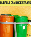 Heavy Duty 2x16 Cam Buckle Tie Down Straps Pack of 2 With Spring Fittings securing barrels in a truck bed