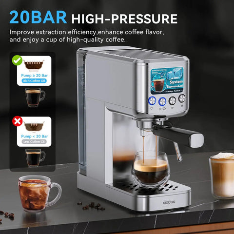 20 Bar Espresso Machine With Milk Frother, Stainless Steel Coffee Maker, 42 Oz Removable Water Tank, Ideal For Home Or Office