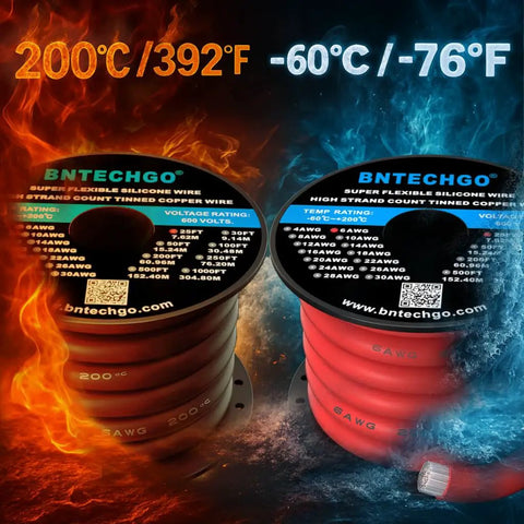 6 Gauge Silicone Wire Dual Color Pack 25 Ft Red And 25 Ft Black Ultra Flexible 3200 Strand 0.08mm Tinned Copper Wire in packaging