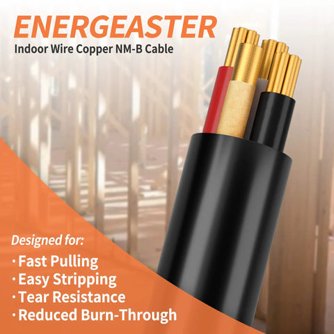 Top Tier Eight Gauge Nm B Electrical Wire 3 Conductor Plus Ground Indoor Copper Cable 50 Foot Black Jacket close-up view showing copper strands