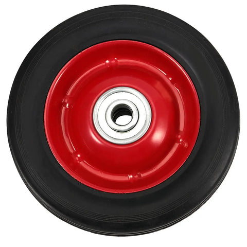 Close-up of a 4 Pack 8 x 1.75 Inch Solid Rubber Wheel With Ball Bearing, Flat Free Tire for Hand Trucks, Replacement Wheel