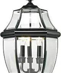 Ashford 3 Light Exterior Post Lantern in Black with Clear Beveled Glass, 60W Candelabra Bulbs, side view of lantern design