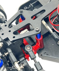 Front Steering Upgrade Kit For 1 By 10 MJX 10303 10304 RC Cars, 6061 aluminum construction detail in red and black.
