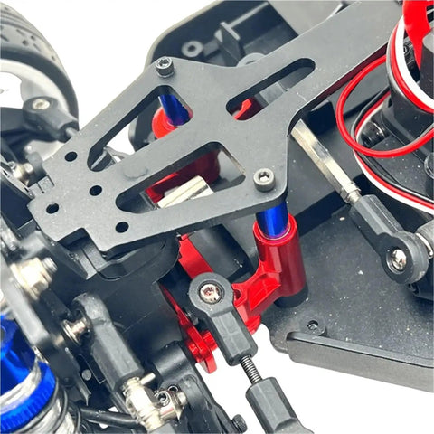 Front Steering Upgrade Kit For 1 By 10 MJX 10303 10304 RC Cars, 6061 aluminum construction detail in red and black.