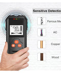 Premium Handheld Wall Scanner And Digital Metal Detector With Bright Lcd Display, detecting wires and wood studs in hand.