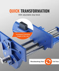 Beast Mode Heavy Duty Cast Iron Workbench Vise With Quick Release Lever 13 Inch showing adjustable stop block and jaw details.