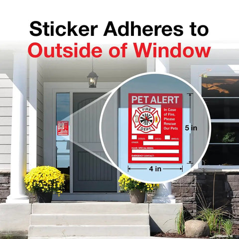 Pet Rescue Inside Sticker For Home Safety, Fire Emergency Alert Decal on door, 5x4 inch vinyl sign, outdoor view