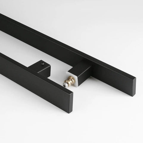 12 Inch Solid Stainless Steel Push Pull Door Handle For Barn Doors Glass Doors Matte Black Finish With Heavy Duty Commercial Grade 304 Stainless Standoffs Built Tough For High Traffic Areas, angled view