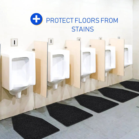 20 Pack Non Slip Urinal Mats For Men With High Absorbency And Waterproof Backing For Commercial Restrooms Black That Keep Floors Dry And Safe In High Traffic Bathrooms in use under urinals to protect floors.