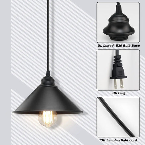 Plug In Pendant Light With 13 Ft Adjustable Copper Wire Industrial Farmhouse Hanging Fixture With On Off Switch Vintage Pendant Lamp UL Certified E26 Socket