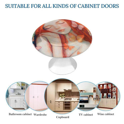 Upgrade Your Setup with Dope Butterfly Oil Painting Crystal Glass Drawer Handles with Screws 2 Pc Stainless Steel Cabinet Pulls for Kitchen Wardrobe and Home Office Refresh - Round butterfly art knob suitable for various cabinets.