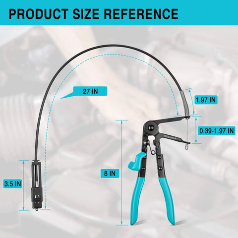Long Reach Hose Clamp Pliers 27 Inch Flexible Radiator Clamp Tool With Ratchet Locking Mechanisms, 3.5in handle, 1.97in jaw