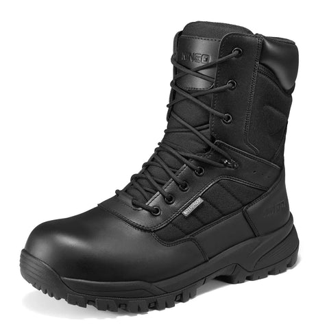 Composite Toe Work Boots For Men With Side Zipper Waterproof Leather Non Slip And Puncture Proof Safety Shoes Lightweight 8 Inch Construction Boots Built Tough For Job Sites And Outdoor Projects.