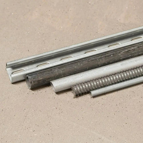 Various metal rods and channels, showcasing ferrous materials suitable for Ultra Thin Cut Off Wheel 5 Inch 0.032 Inch Thick precise cuts