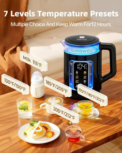 Electric Tea Kettle With Temperature Control And Glass Body For Tea And Coffee Daily Driver Smart Water Boiler on table