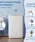 Compact Full Automatic Top Load Washing Machine With Ten Reliable Cycles And Easy Dial Controls showing built-in drain pump and faucet adapter.