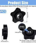 Six Pack Five Sixteenths Inch Star Knobs With Female Threads Black Five Star Shaped Threaded Knobs Five Sixteenths Eighteen Thread For T Track Bolts Jigs And Machines Plastic Screw On Type, showing dimensions and thread details.