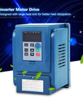 Rugged 4KW Variable Frequency Drive VFD Inverter For Three Phase 380V Systems, Beefy Torque Spindle Motor Speed Controller With Wide Range, Anti Trip, Dust Resistant, Industrial Grade, blue front view