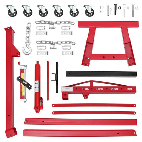 Hydraulic Engine Hoist And Cherry Picker Featuring 2 Ton 4000 Lb Capacity, steel components and swivel casters for lifting engines.