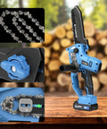 8 Inch Cordless Mini Chainsaw With Dual 2000mAh Batteries Electric Handheld Tree Trimmer shown with chain details