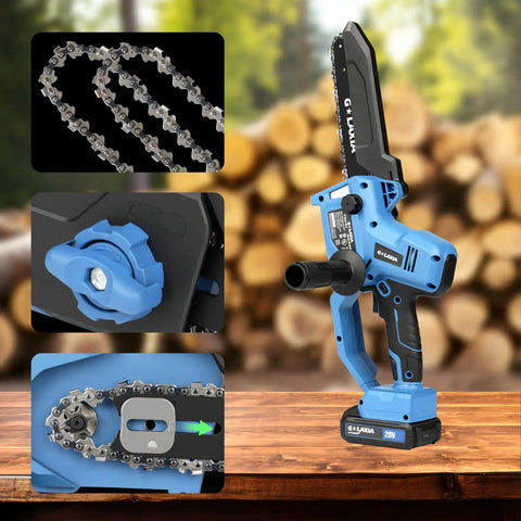 8 Inch Cordless Mini Chainsaw With Dual 2000mAh Batteries Electric Handheld Tree Trimmer shown with chain details