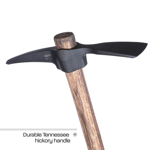 Chogan Mattock Outdoor Survival Axe with black-coated 1055 carbon steel blade and Tennessee hickory handle adze.
