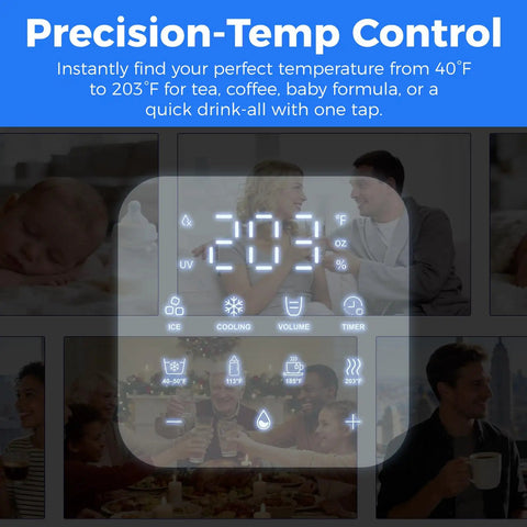 Digital display of 3-In-1 Water Dispenser With Ice Maker And Coffee Brewer showing temperature settings and functions