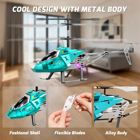 Heavy Duty RC Helicopter For Kids With LED Lights, 2.4GHz Remote, Durable Alloy Frame, 3 Interchangeable Shell Colors