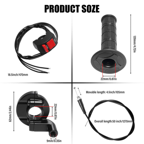 BeefedUp 7/8 Inch Twist Throttle And Cable Kit For Mini Bikes Replacement Fits BT200X CT200U EX MB200 Predator 212cc And 196cc Engines With Cruise Control Black