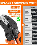 5-In-1 Wire Crimping Tool Ratcheting Crimper For AWG 28-16 Non-Insulated Open Barrel Terminals comparison chart