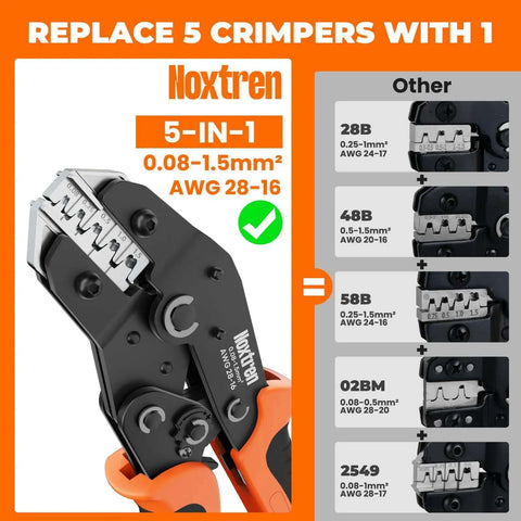 5-In-1 Wire Crimping Tool Ratcheting Crimper For AWG 28-16 Non-Insulated Open Barrel Terminals comparison chart