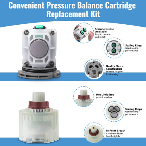 Two Pack Pressure Balancing Unit Replacement Kit For Shower And Tub Valves That Fits American Standard M952100-0070a And Pressure Balance Cartridges R110 R115 R120 R125 Series for leak-free control