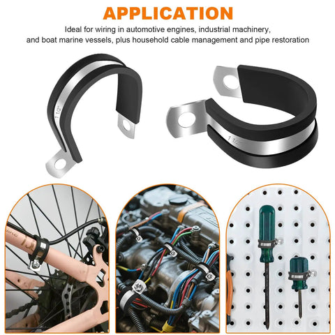 130Pcs Cable Clamp Kit With 12 Sizes In 304 Stainless Steel And Rubber Cushions for wiring, plumbing, and automotive projects