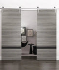 Heavy Duty Double Barn Sliding Door Set With Hardware Kit Two Slabs 84 By 96 Inches Ginger Ash Finish Silver Rail