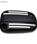 Front Brake Fluid Reservoir Cap Right Caliper Master Cylinder Cover Replacement, black with silver stripes, for Touring Rides 2008 And Up Electra Glide Road King Ultra Classic Ultra Limited Street Glide Heritage Softail Black