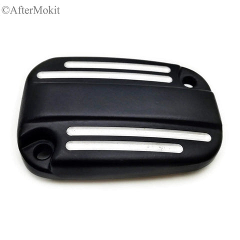 Front Brake Fluid Reservoir Cap Right Caliper Master Cylinder Cover Replacement, black with silver stripes, for Touring Rides 2008 And Up Electra Glide Road King Ultra Classic Ultra Limited Street Glide Heritage Softail Black