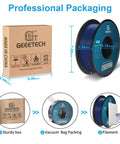 Navy Blue 1.75mm Matte PLA Filament 1kg Spool for 3D Printing shown in professional packaging box, vacuum bag, and spool.