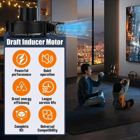 Heavy Duty Furnace Draft Inducer Motor No Sweat Direct Replacement Plug And Play Swap For Residential Heating Systems 115 Volt 3000 Rpm 2.5 Amp Blower Motor with performance features shown.