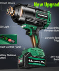 High Torque 1106 Ft-Lbs Brushless Impact Wrench Kit With 21V Battery Fast Charger 5 Sockets And 3500 IPM Half Inch Drive