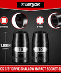 Two Pack Beefy Three Eighths Inch Drive Ten Millimeter Shallow Impact Socket Set, Six Point Chrome Moly Steel With Black Phosphate Finish