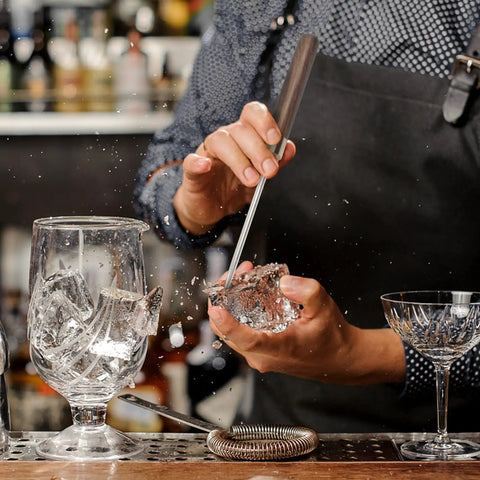 Bartender using 9-Inch Ice Pick With Wood Non-Slip Handle And Safety Cover, Stainless Steel Bar Tool For Bars And Home Kitchen