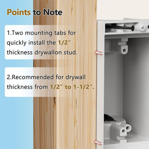 Recessed Wall Outlet Box For TV Mounts And Home Theater 1 Gang Flush Mount Electrical Box with mounting tab details